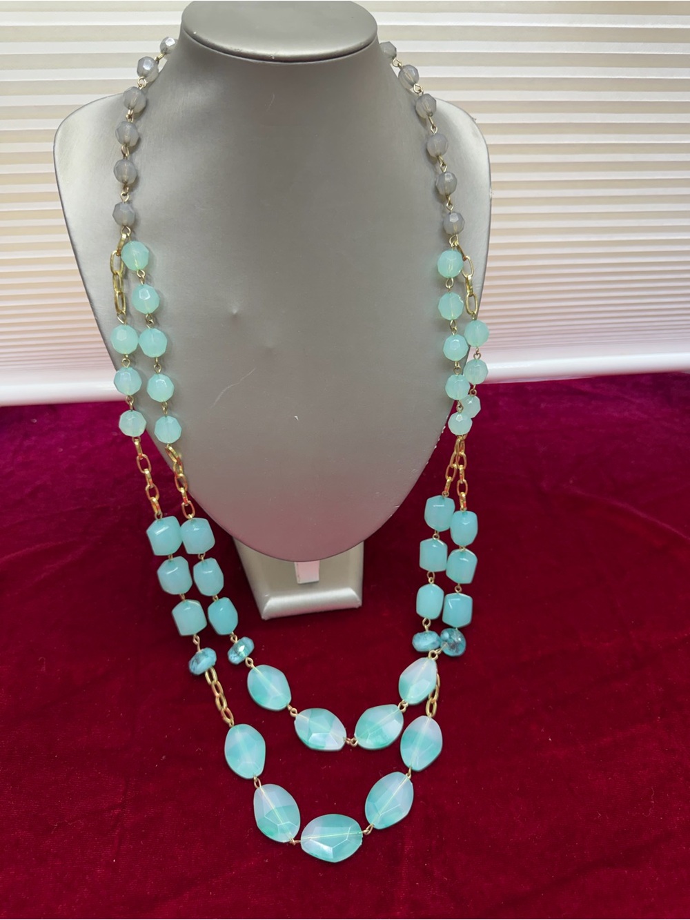 Vintage Multi Strand Aqua Blue Blue Beaded Necklace